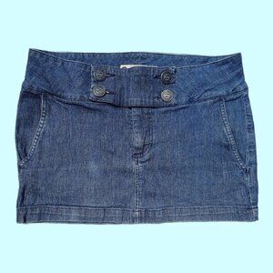 Y2K Micro Mini Denim Skirt Womens Size 9 Low Rise Flap Pockets Wide waistband